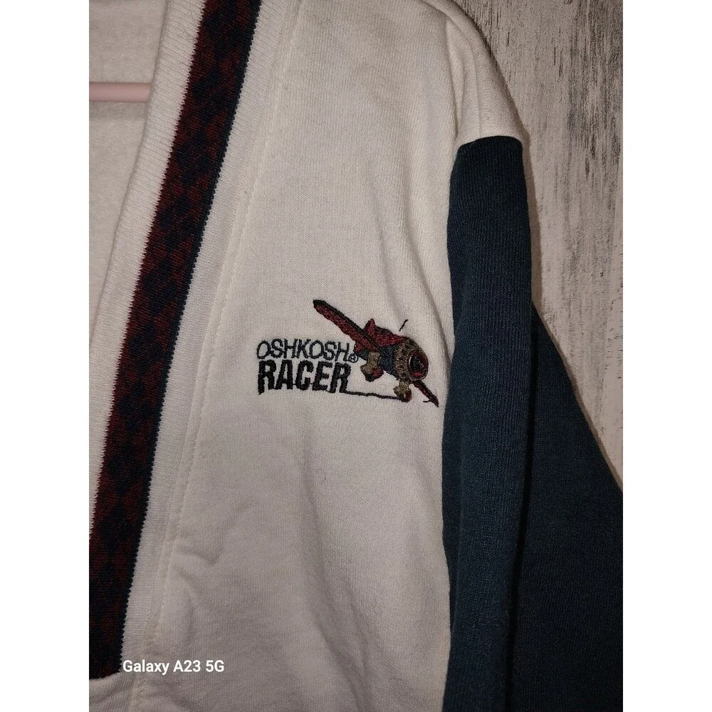 Vintage Oshkosh Racer Embroidered Airplane Cardigan Sweatshirt Size 4 Boys